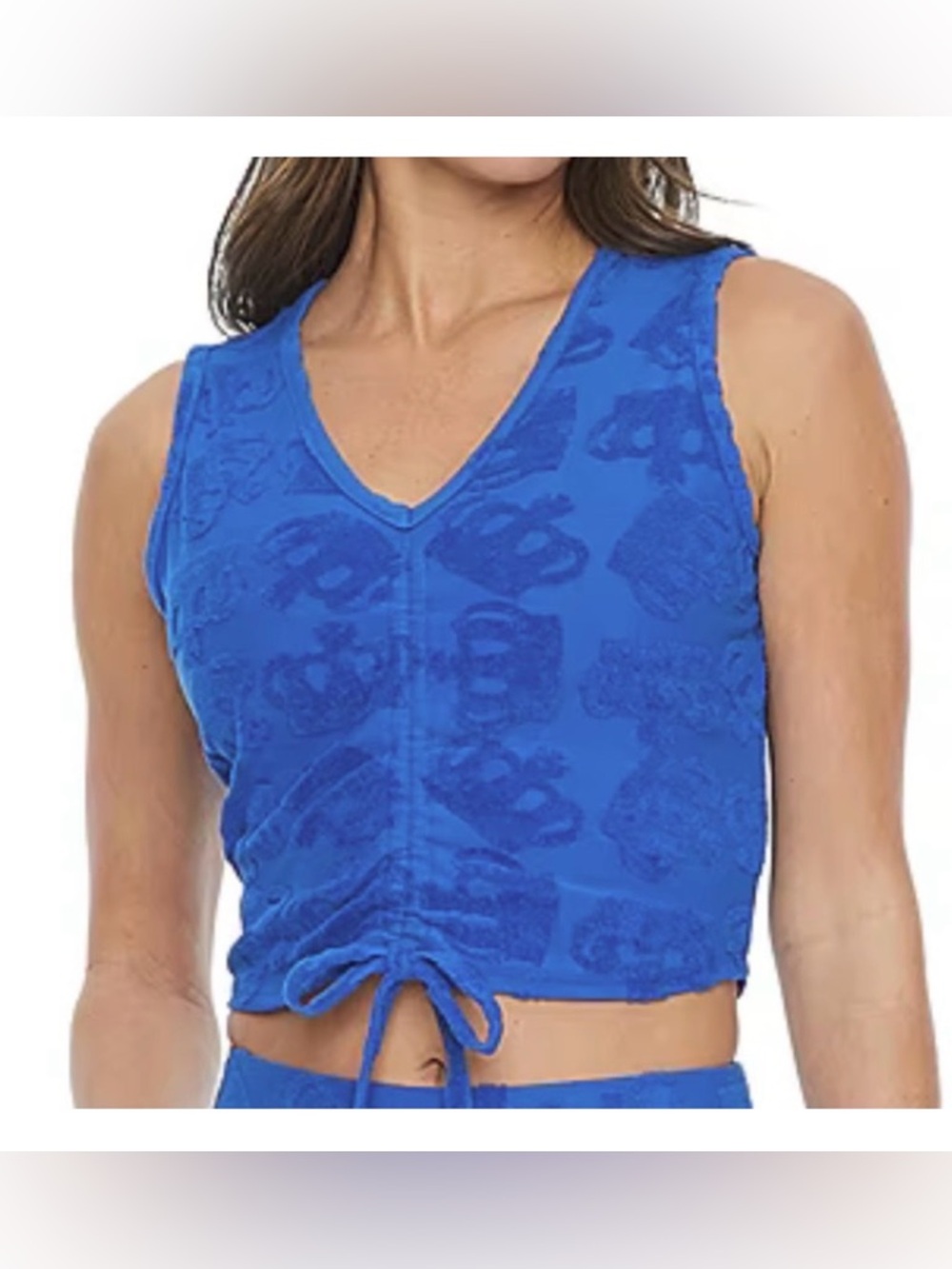 Juicy Couture royal blue ruched front v-neck crop tank medium
